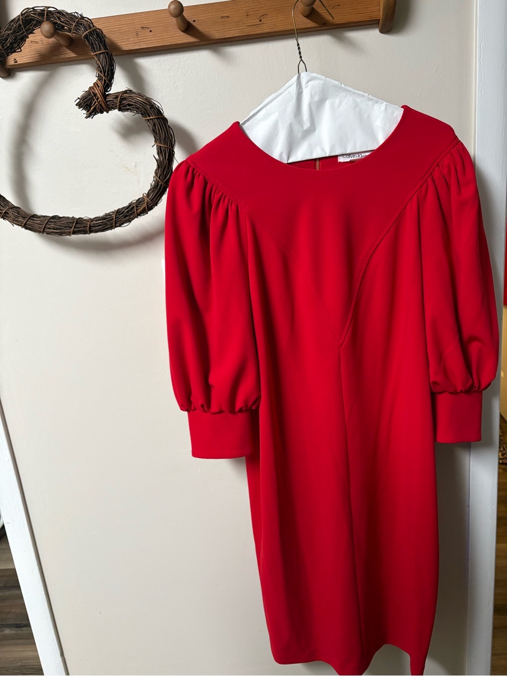 Red Puff-Sleeve Shift Dress - Women